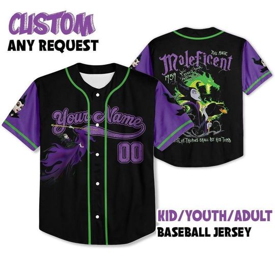 Custom Maleficent Disney Villains Baseball Jersey, Bad Witches Club Halloween Jersey
