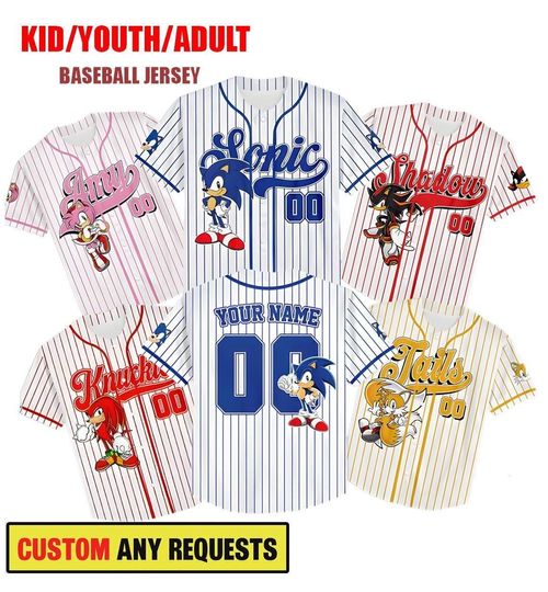 Custom Sonic The Hedgehog Baseball Jersey, Personalized Number & Name Sonic Jersey