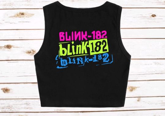 B182 Neon Cropped Tank Top blink182 croptop Mark Tom Travis B182 Fluorescent Neon Pink 182