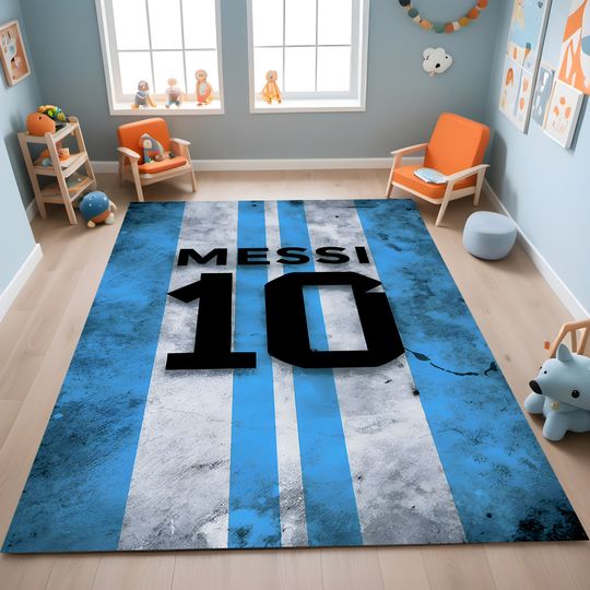 Messi Rug, Soccer Star Jersey Carpet, Custom Football Rug, Kids Room Decor, Fan Gift