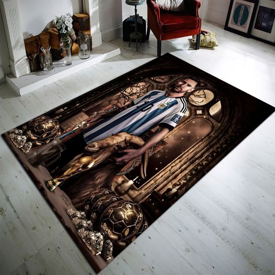 Lionel Messi Rug, Football Legend Carpet, World Cup GOAT Rug, Sports Mat Gift
