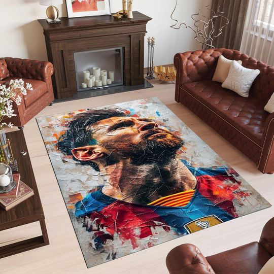 Lionel Messi Rug, GOAT Player Theme Carpet, Leo Messi Artwork Rug, Popular Gift Decor