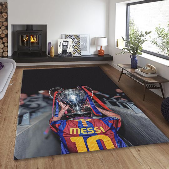 Messi Champion Rug, Cool Football Carpet, Modern Area Rug for Kids or Living Room