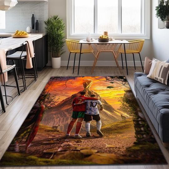 Football Rug, Messi Ronaldo Rug, Euro 2024, Neymar Rug, Soccer Gift Rug