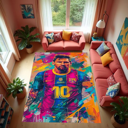 Messi Rug, Football Pattern Rug, Luxury Rug, Colorful Rug, Home Gift