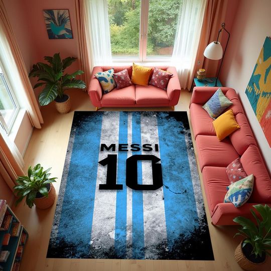 Messi Rug, Argentina Football Pattern Rug, Luxury Colorful Rug, Home Gift