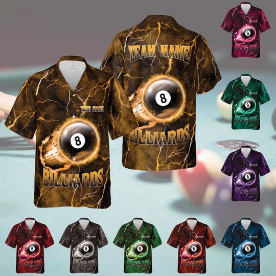 Personalized Billiard Hawaiian Shirt, Custom Name Billiard Button Down Shirt, Matching Billiard Team Shirt, Pool Player Lover Gift