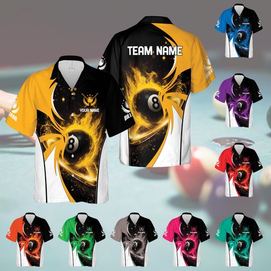 Personalized Billiard Hawaiian Shirt, Custom Name Billiard Button Down Shirt, Matching Billiard Team Shirt, Pool Player Lover Gift