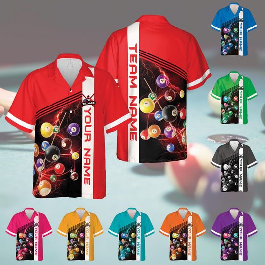 Personalized Billiard Hawaiian Shirt, Custom Name Billiard Button Down Shirt, Matching Billiard Team Shirt, Pool Player Lover Gift