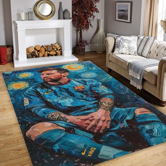 Lionel Messi Rug, Barca Rug, Soccer Rug, Champions Area Rug, Starry Night Goat Rug