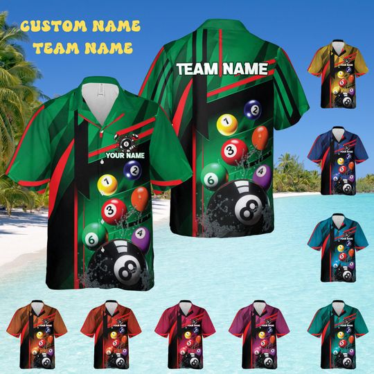 Personalized Retro Billiard Hawaiian Shirt, Custom Name Billiard Button Down Shirt for Men, Billiard Team Shirt