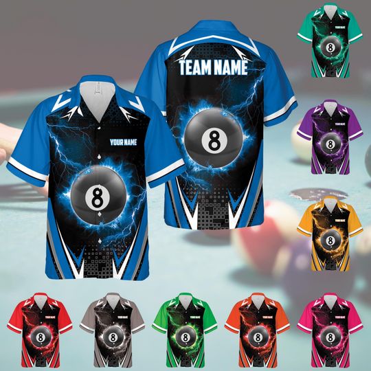 Personalized Billiard Hawaiian Shirt, Custom Name Billiard Button Down Shirt, Matching Billiard Team Shirt, Pool Player Lover Gift