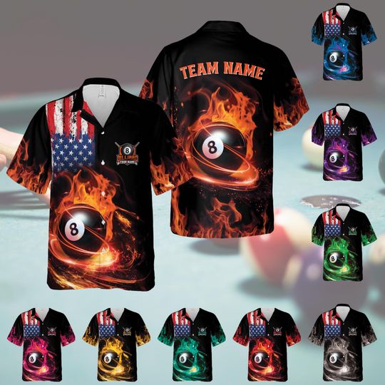 Personalized Billiard Hawaiian Shirt, Custom Name Billiard Button Down Shirt, Matching Billiard Team Shirt, Pool Player Lover Gift