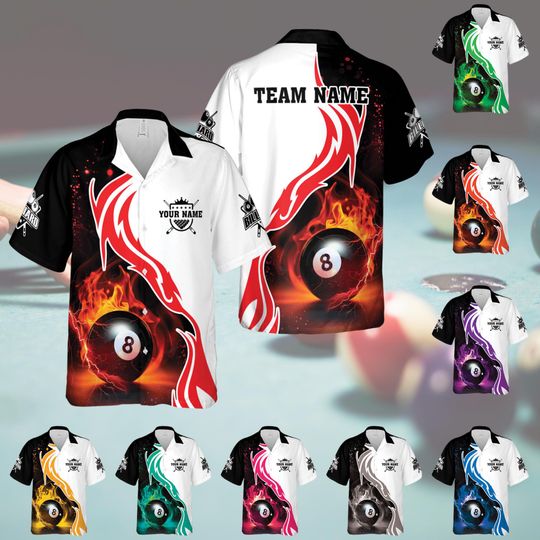 Personalized Billiard Hawaiian Shirt, Custom Name Billiard Button Down Shirt, Matching Billiard Team Shirt, Pool Player Lover Gift