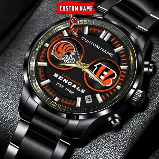 Cincinnais Team Bengals Football Stainless Steel Watch