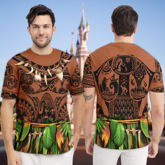 Maui Moana Shirt, Maui Men Cosplay Costume T-Shirt, Tattoo Cosplay, Father's Birthday Gift, Maui All Over Printed Shirt, Halloween Cosplay