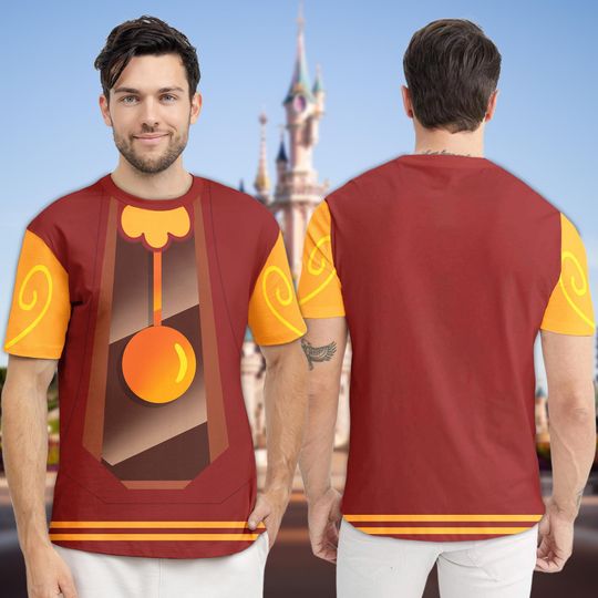 Cogsworth Costume T-Shirt, Beauty And The Beast Halloween Cosplay Costume 3D Shirt, Cogsworth Clock Summer Trip Costume Shirt