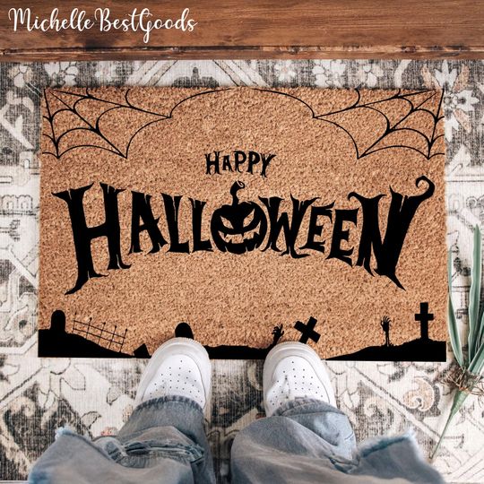 Happy Halloween Doormat, Funny Halloween Door Mat, Welcome Doormat, Halloween Gift, There's Some Horrors in This House Doormat