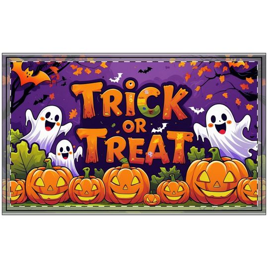 Halloween Polyester Doormat, Spooky Entry Mat, Trick or Treat Decor, Fall Home Welcome Mat, Pumpkin Ghost Design