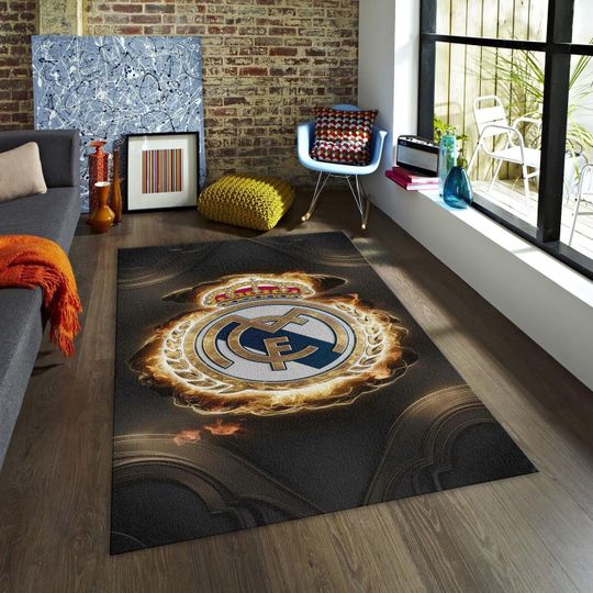 Rêal Madrid Rug, Soccer Rug, Aesthetic Living Room Rug, Teen Game Room Rug