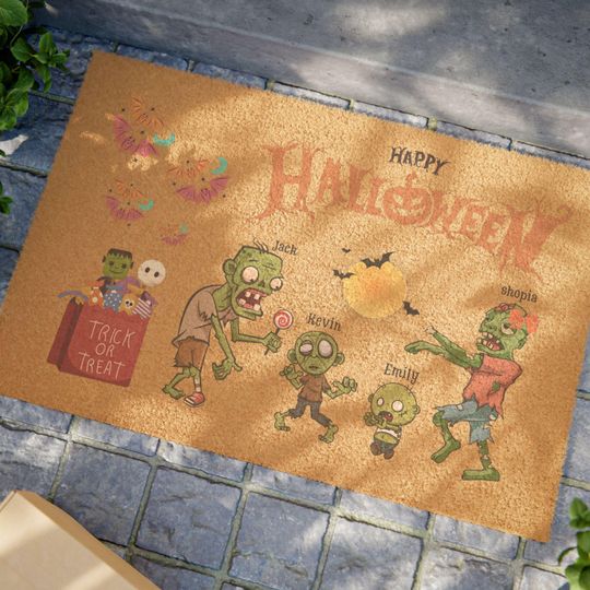 Personalized Spooky Zombie Doormat for Halloween, Fun Outdoor Welcome Mat, Trick or Treat Decor, Party Entrance, Gothic Home Accessory