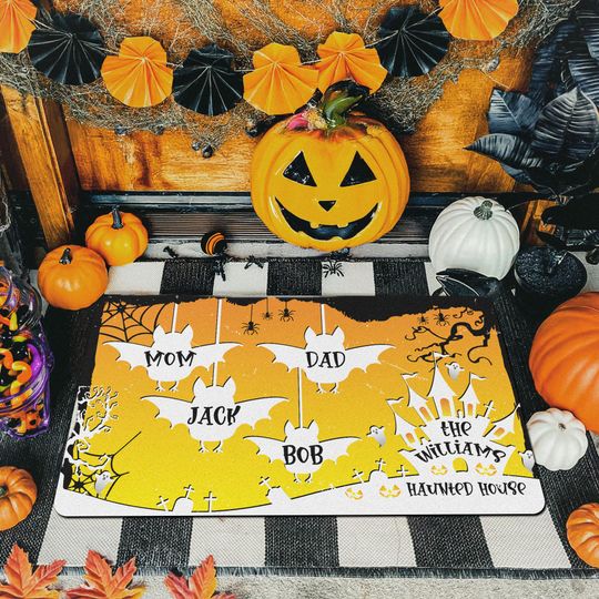 Personalized Halloween Bat Family Doormat - Custom Haunted House Welcome Mat with Names  Halloween Front Porch Decor