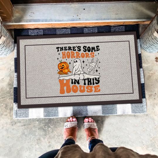 There's Some Horrors In This House Doormat, Funny Halloween Doormat, Halloween Welcome Mat, Hocus Pocus Halloween Decor, Halloween Doormat