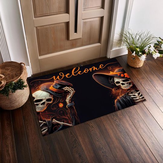 Mr and Mss Skull Rug, Halloween Decor Rug, Spooky Area Rug, Halloween Welcome Mat Dark Academia Door Mat, Spooky Rug Halloween Home Decor