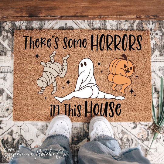 There's Some Horrors in This House Doormat, Halloween Welcome Mat, Front Door Mat, Halloween Mat, Welcome Mat, Spooky Season, Creepy Gift