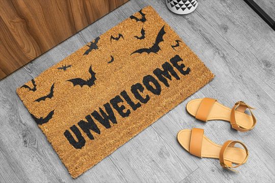 Unwelcome Bat Halloween Door Mat Fall Decor Goth Doormat Spooky Season Housewarming Gift For Goth Halloween Decor Welcome Mat