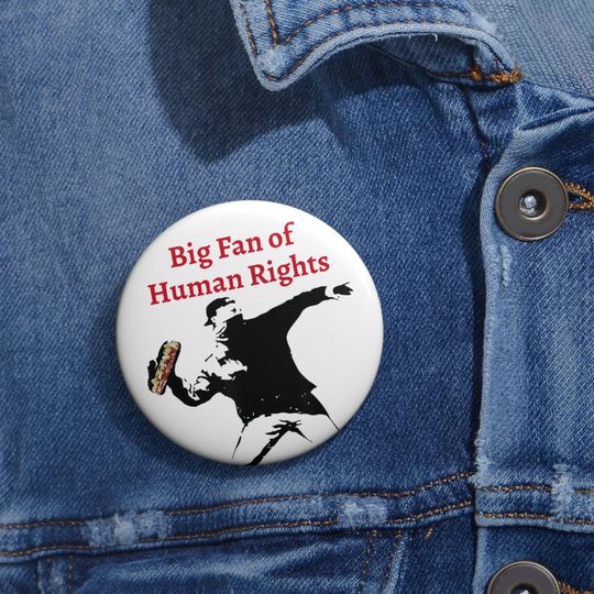 Big Fan Of Human Rights Pin Buttons - The Sandwich Guy, Free DC, Washington Free DC Sandwich, Wa Resistance, Trendy pinback gift