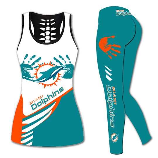 Miami Dolphins Hollow Tank Top Legging Sets, Football Team Sports Yoga Set