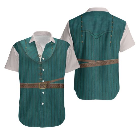 Flynn Rider Tangled Cosplay Hawaiian Shirt, Disney Men's Costume Shorts, Halloween Cosplay Button Shirt, Gift For Him