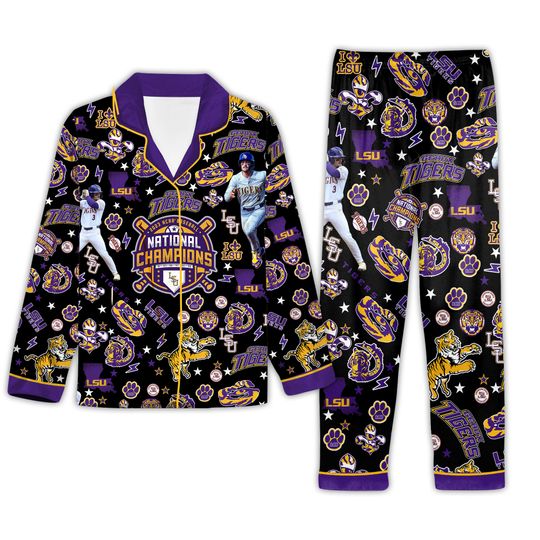 LSU Tigers Baseball Button Down Pajamas Set
