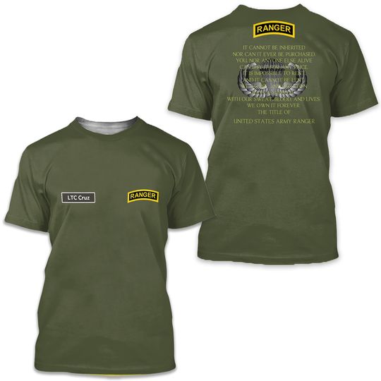 Custom Name US Army Ranger T-Shirt 3D Fullsize
