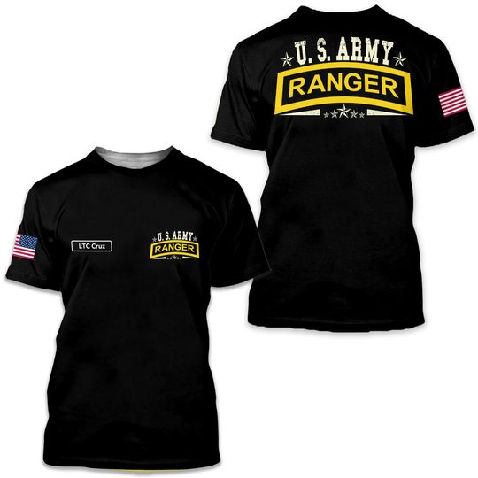 Custom Name US Army Ranger Tab - Airborne Ranger Veteran T-Shirt 3D