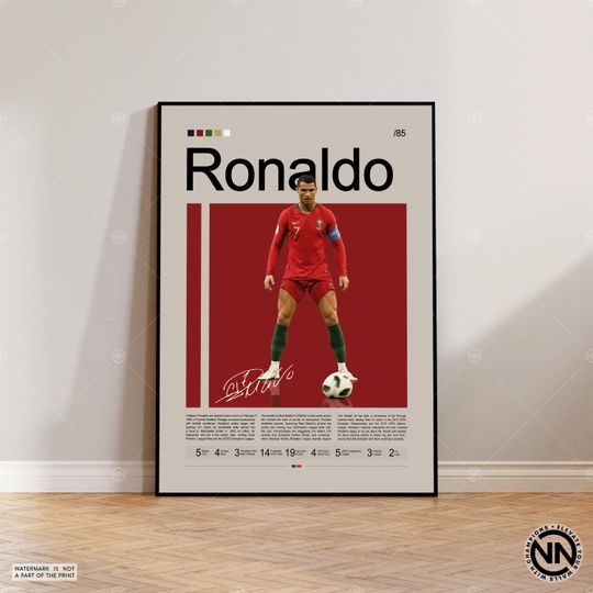 Cristiano Ronaldo Poster, Portugal Football Print, Soccer Gifts, Sports Poster, Football Poster, Soccer Wall Art, Sports Bedroom Posters