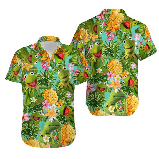 Muppet Hawaiian Shirt, K the frog Hawaiian Shirt, Muppet Button Shirt, Kermit Hawaiian Short, Muppet Summer Shirt, Vacation Shirt
