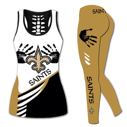 New Orleans Saints Hollow Tank Top Legging Sets, Football Team Sports Yoga Set
