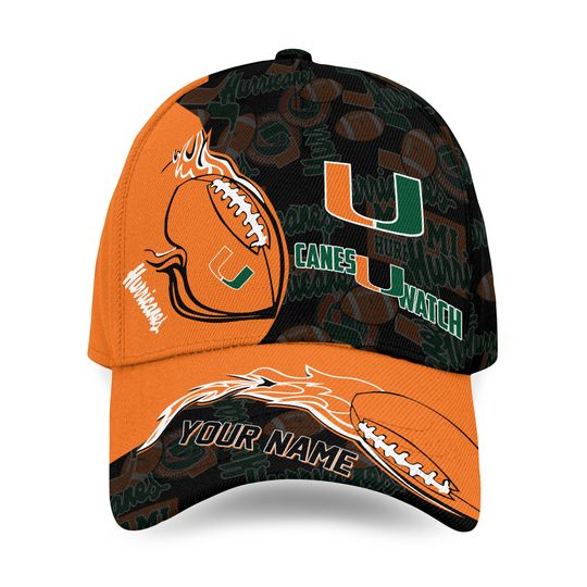Miami Personalized Classic Cap For Fan, Hurricanes Champions Football Cap, Miami Game Day Football Cap