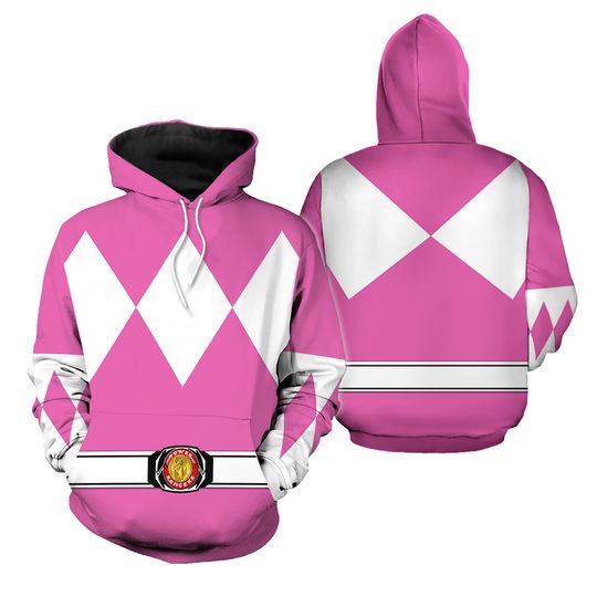 Halloween Pink Ranger Mighty Morphin Costumes Hoodie, Power Rangers Sweatshirt, Sweat Pants, Costume For Family, Superhero Cosplay Tee