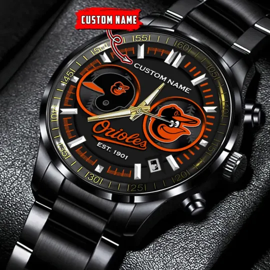 Discover Baltimores Team Orioles Double Art Black Stainless Steel Watch Full Box