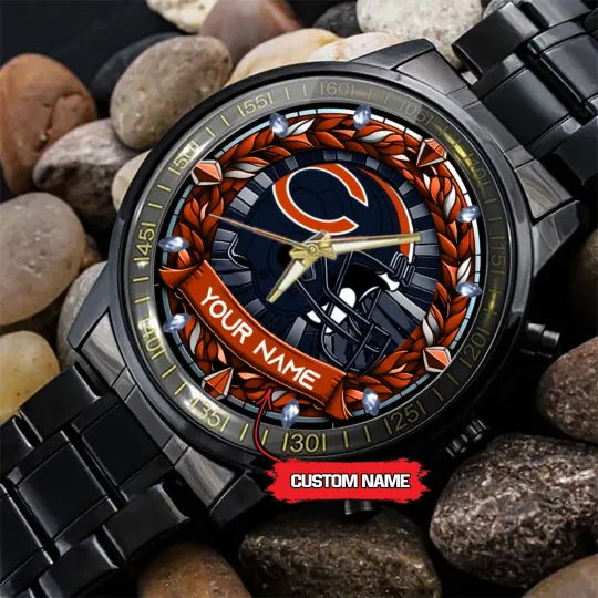 Discover Customized Chicagos Team Bears Stained art Black Stainless Steel Watch