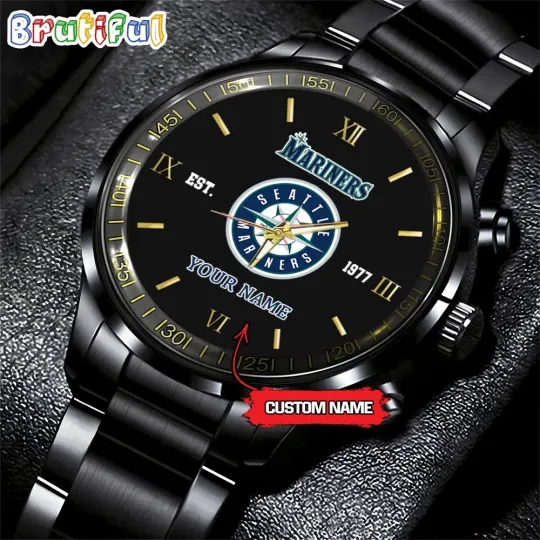 Discover Custom Seattles Team-Mariners Classic Baseball Black Stainless Steel Watch