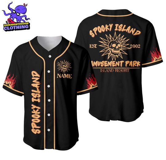 Discover Spooky Island Personalized Baseball Jersey, Halloween Nostalgia, Retro Halloween, Halloween Shirt, Baggy Shirt, Summerween Jersey