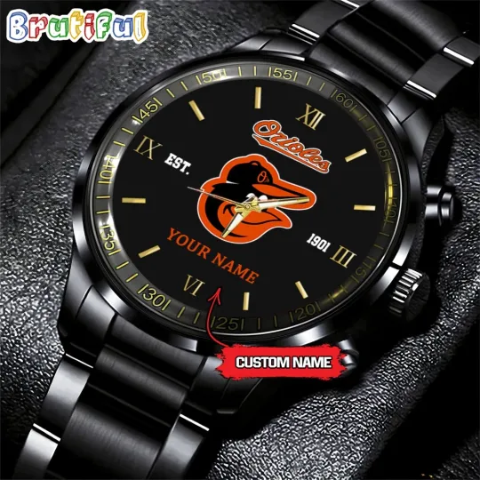 Custom Baltimores Team Orioles Baseball Stainless Steel Watch