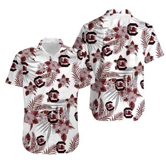 South Carolina Gamecocks Hawaiian Shirt, Floral Aloha Shirt, College Football Beach Shirt, Summer Vacation Button-Up Top
