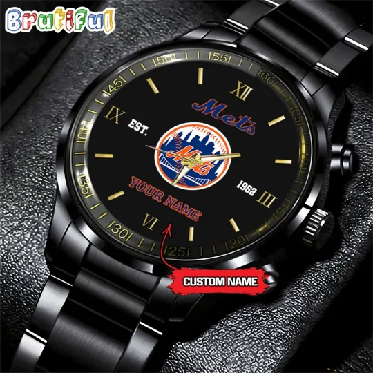 Discover Custom New Yorks Team Mets Baseball Stainless Steel Watch