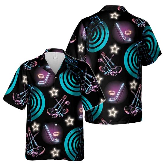 Discover Neon Light Disco Hockey Stick Hawaiian Shirt S-5XL