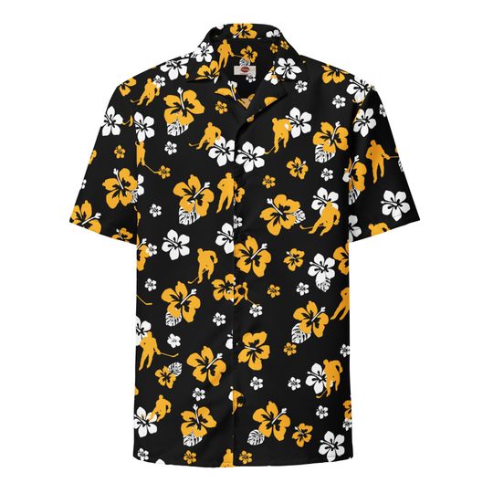 Unisex Hawaiian Hockey Shirt | Boston Bruins Colors | Button-Up | Gift for Hockey Fans in Massachusetts